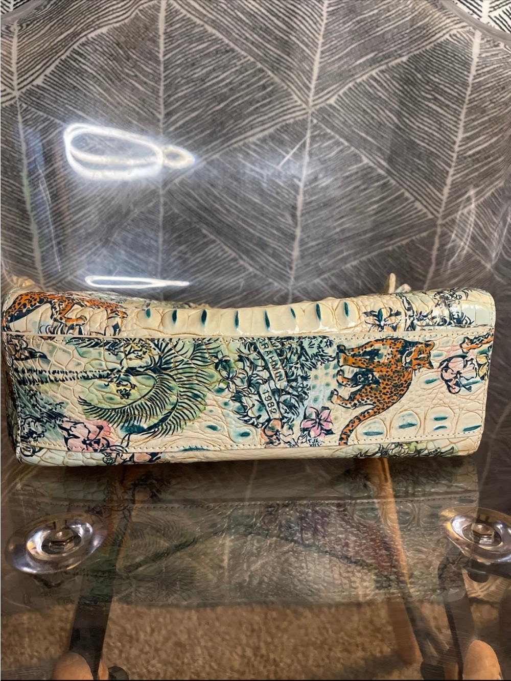 Brahmin Cream Tropical Croc-Embossed Crossbody with Teal & Orange Accents - Picture 10 of 11